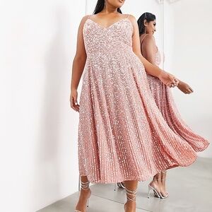 ASOS Curve Sparkling Pink Midi Dress